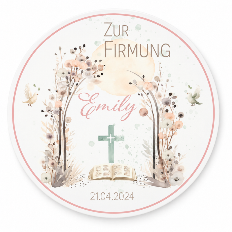 Tortenaufleger Firmung Blüten 1 Name & Datum (20cm)