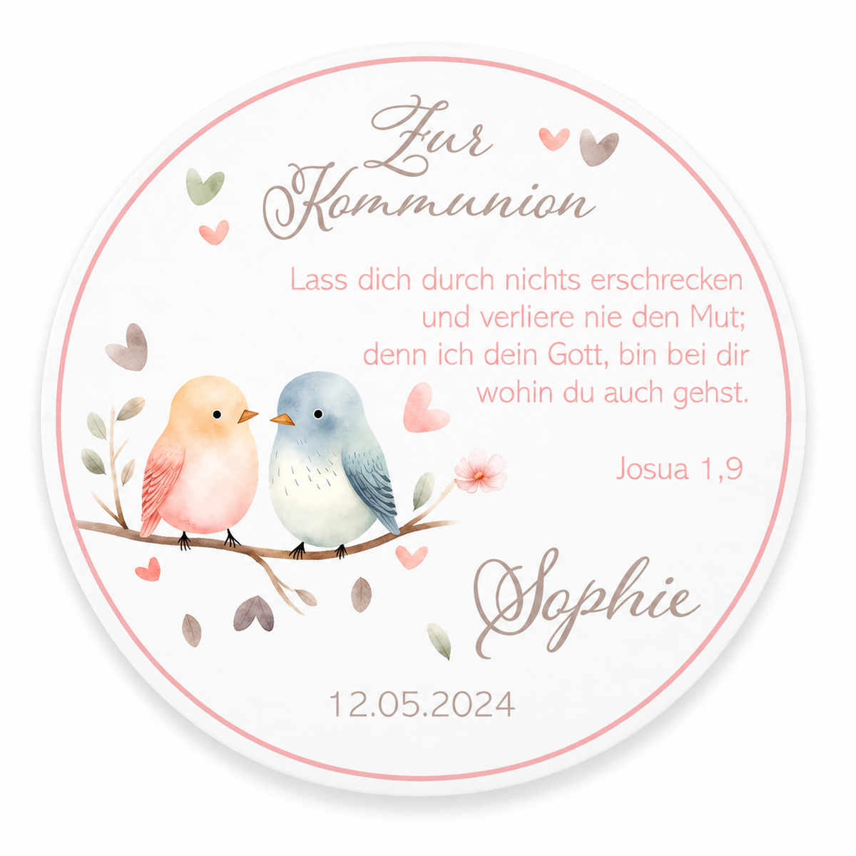 Tortenaufleger Kommunion Vögel 1 Name & Datum (20cm)