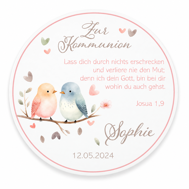 Tortenaufleger Kommunion Vögel 1 Name & Datum (20cm)