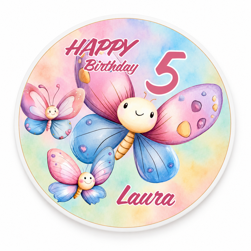 Tortenaufleger Geburtstag Schmetterling 1 Name & Zahl (20cm) Fondant Papier