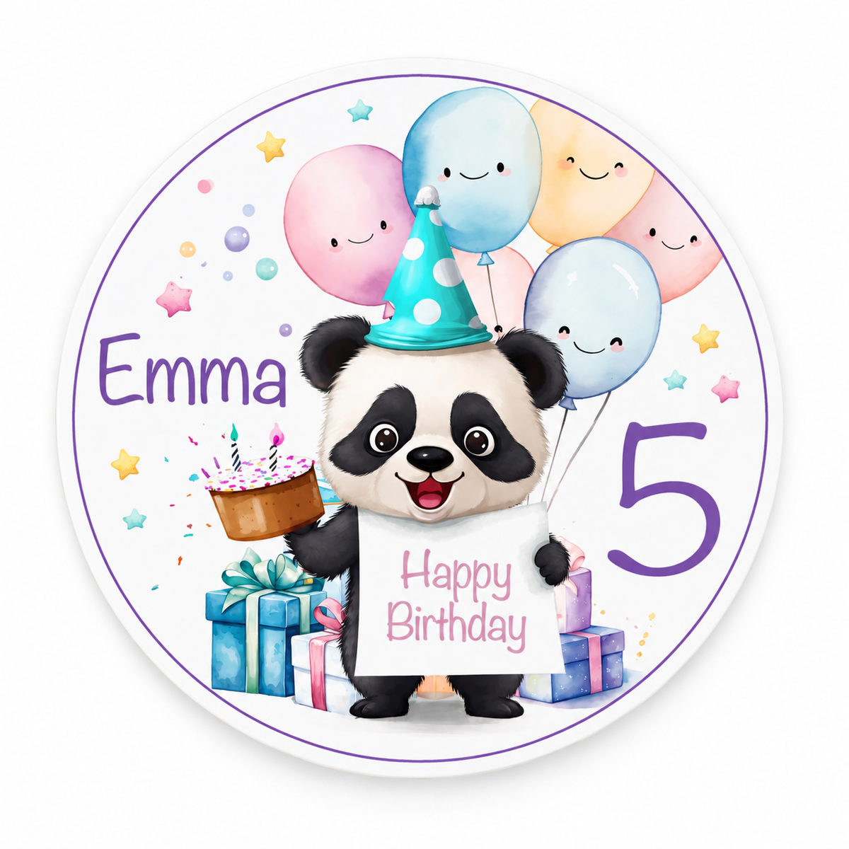 Tortenaufleger Geburtstag Panda 2 Name & Zahl (20cm)