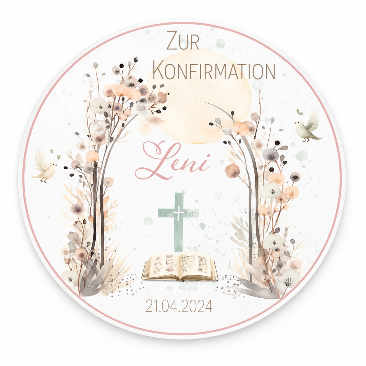 Tortenaufleger Konfirmation Blüten 1 Name & Datum (20cm)