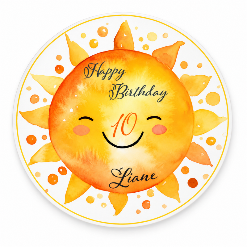 Tortenaufleger Geburtstag Sonne 1 Name & Zahl (20cm) Fondant Papier