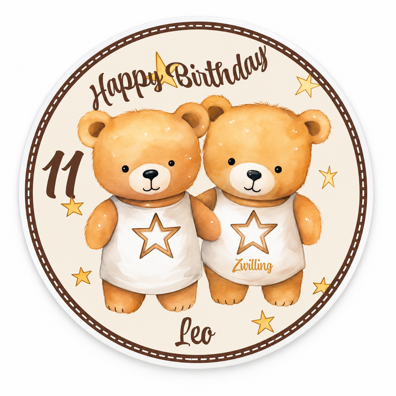 Tortenaufleger Geburtstag Sternzeichen Zwilling 1 Name & Zahl (20cm) Fondant Papier