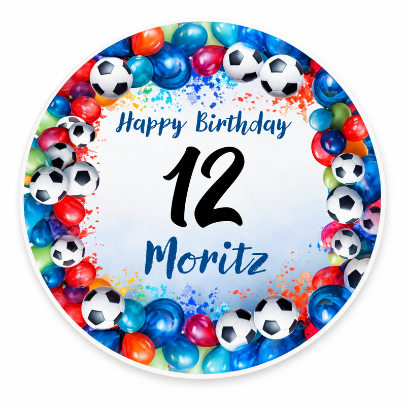 Tortenaufleger Geburtstag Fußball 13 Personalisiert Name & Zahl (20cm) Fondant Papier
