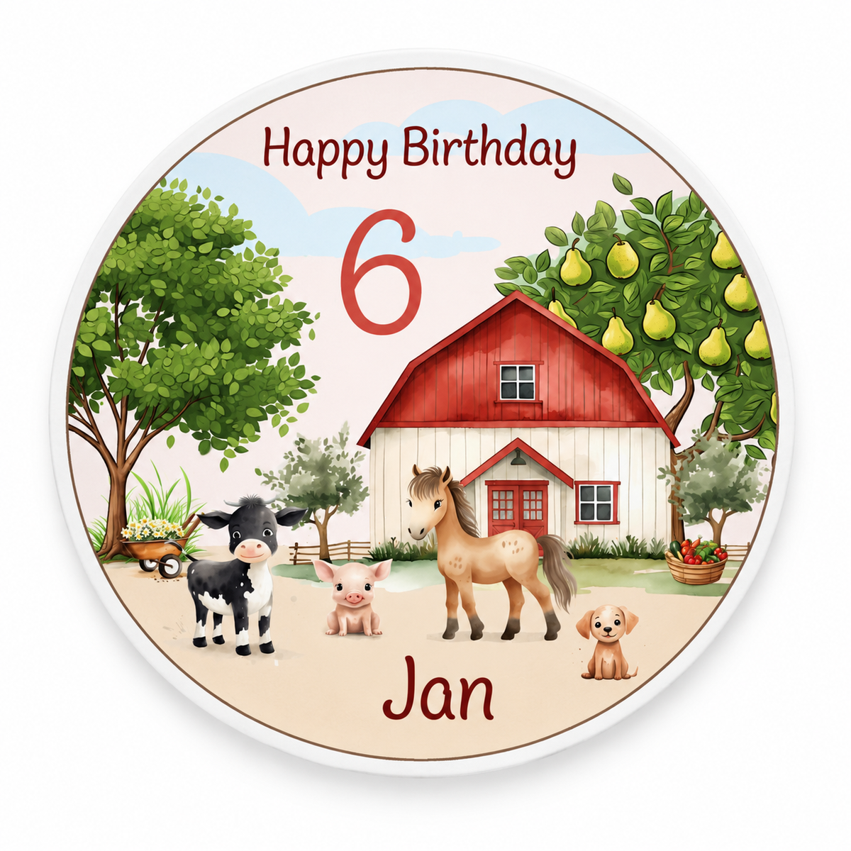 Tortenaufleger Geburtstag Bauernhof 3 Name & Zahl (20cm) Fondant Papier