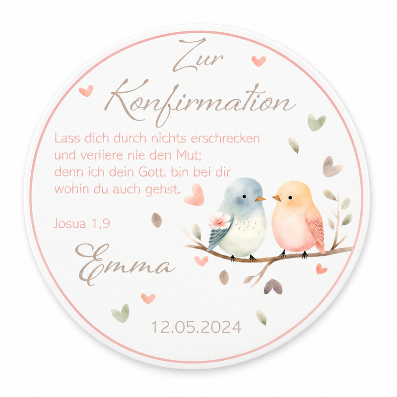Tortenaufleger Konfirmation Vögel 1 Name & Datum (20cm)
