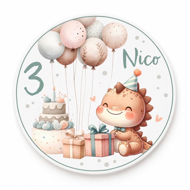 Tortenaufleger Geburtstag Dino 4 Name & Zahl (20cm)