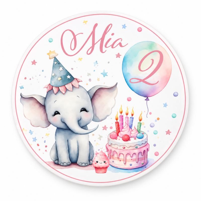 Tortenaufleger Geburtstag Elefant 1 Name & Zahl (20cm)