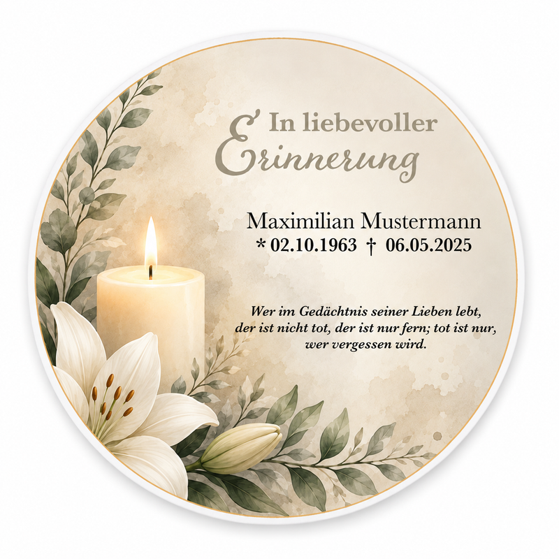 Tortenaufleger Beerdigung & Trauerfeier Kerze 01 – personalisiert mit Name & Datum