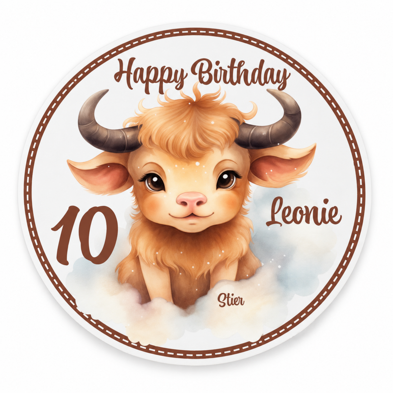 Tortenaufleger Geburtstag Sternzeichen Stier 1 Name & Zahl (20cm) Fondant Papier