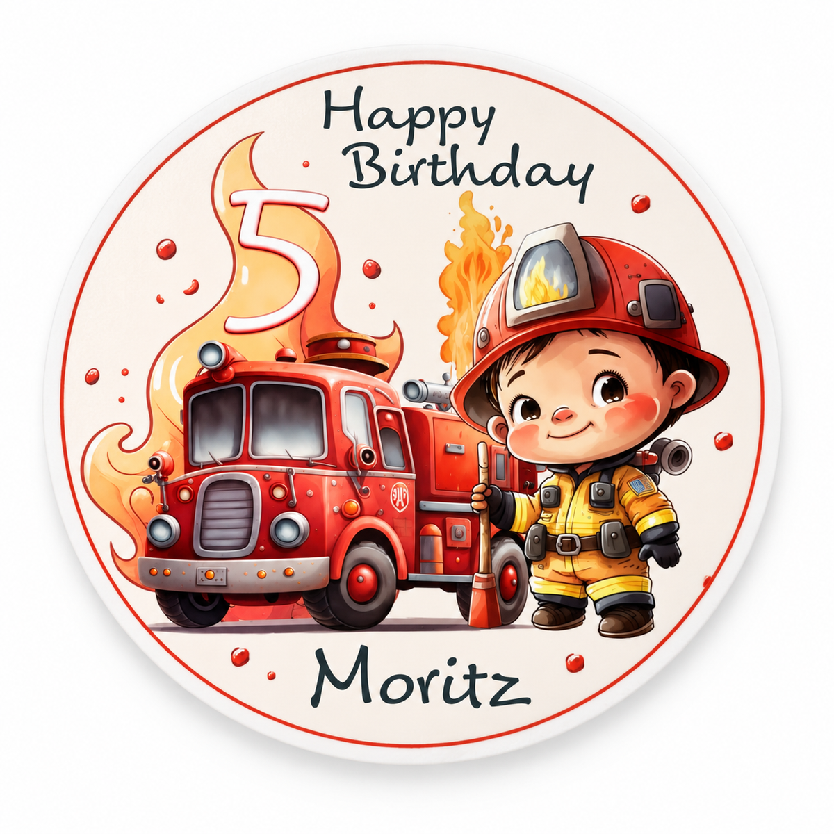 Tortenaufleger Geburtstag Feuerwehr 1 Name & Zahl (20cm)
