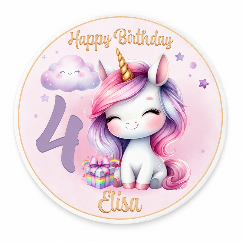 Tortenaufleger Geburtstag Einhorn 6 Name & Zahl (20cm) Fondant Papier