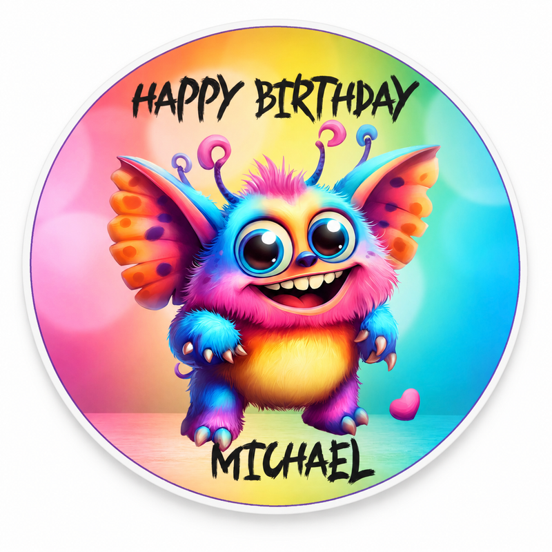 Tortenaufleger Geburtstag Kleines-Monster 2 Name & Zahl (20cm) Fondant Papier