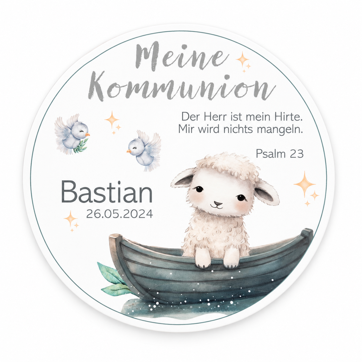 Tortenaufleger Kommunion Schaf 1 Name & Datum (20cm)