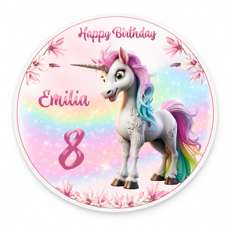 Tortenaufleger Geburtstag Einhorn 1 Name & Zahl (20cm)
