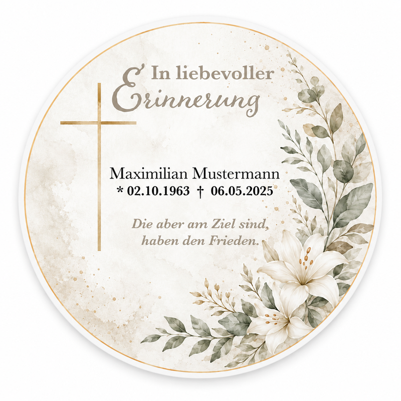 Tortenaufleger Beerdigung & Trauerfeier Blüten 02 – personalisiert mit Name & Datum Fondantpapier 20cm