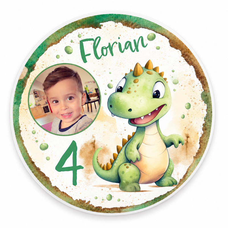 Tortenaufleger Geburtstag mit Bild Dino 3 Name & Zahl (20cm)