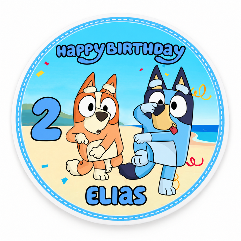 Tortenaufleger Geburtstag Bluey 3 Name & Zahl (20cm) Fondant Papier
