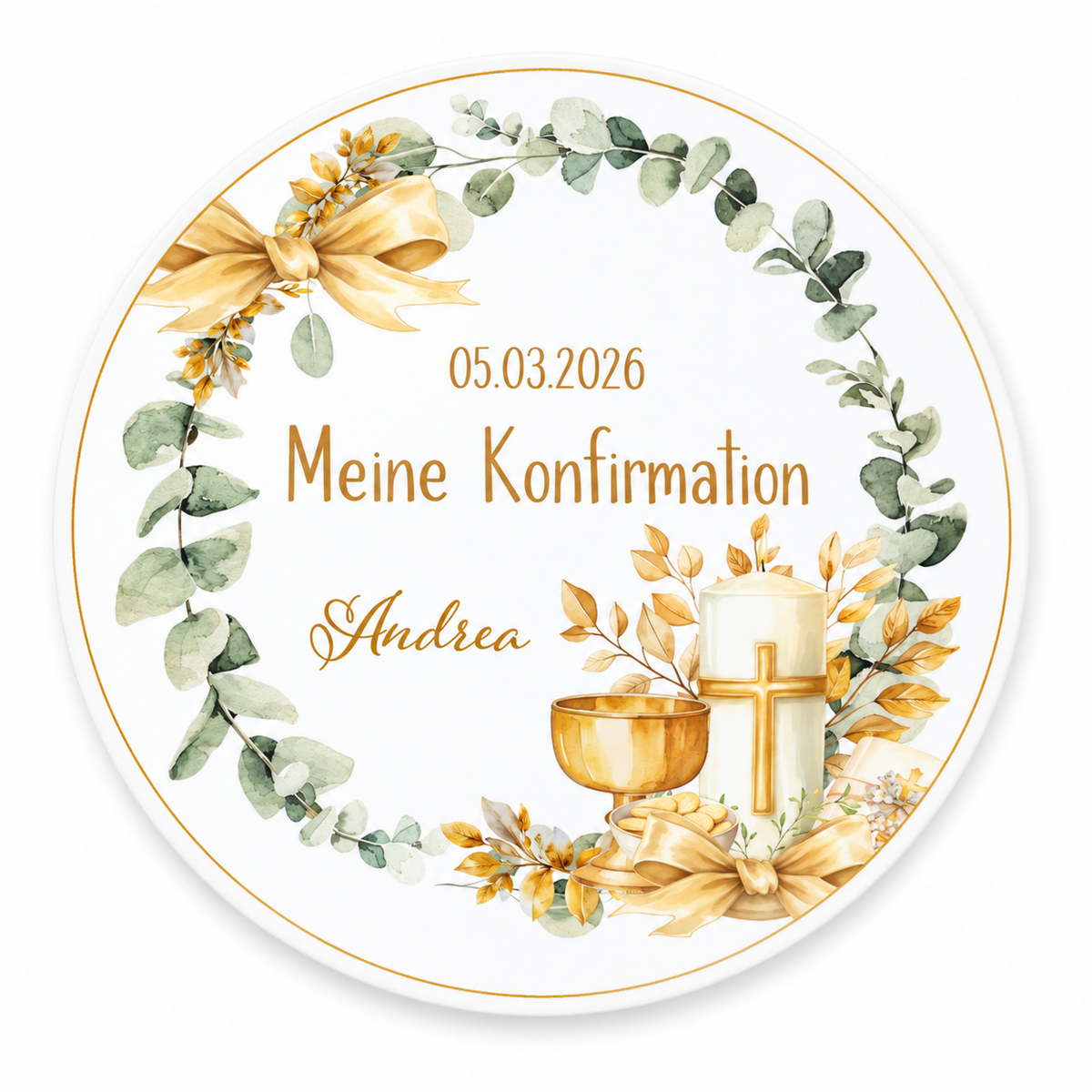 Tortenaufleger Konfirmation Eukalyptus 2 Name & Datum (20cm)