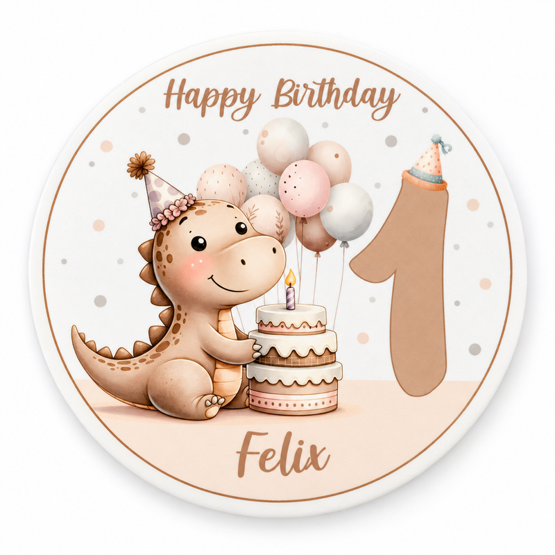Tortenaufleger Geburtstag Dino 7 Name & Zahl (20cm) Fondant Papier