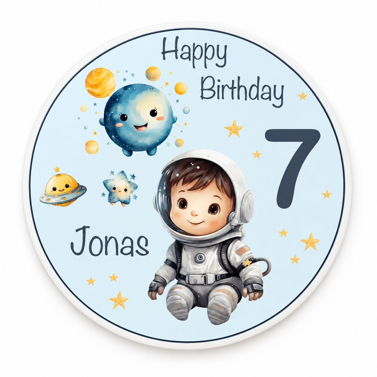Tortenaufleger Geburtstag Astronaut 2 Name & Zahl (20cm)