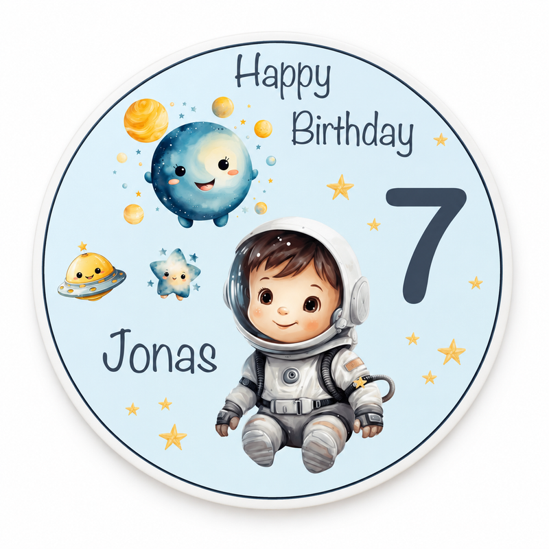 Tortenaufleger Geburtstag Astronaut 2 Name & Zahl (20cm)