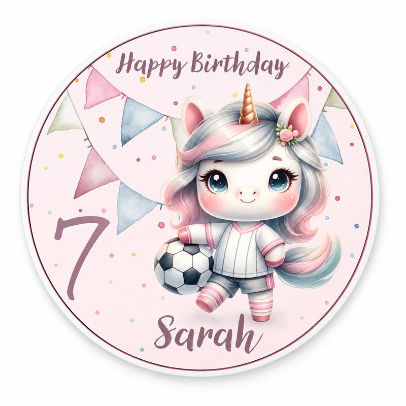 Tortenaufleger Geburtstag Fußball 8 Einhorn Unicorn Name & Zahl (20cm) Fondant Papier