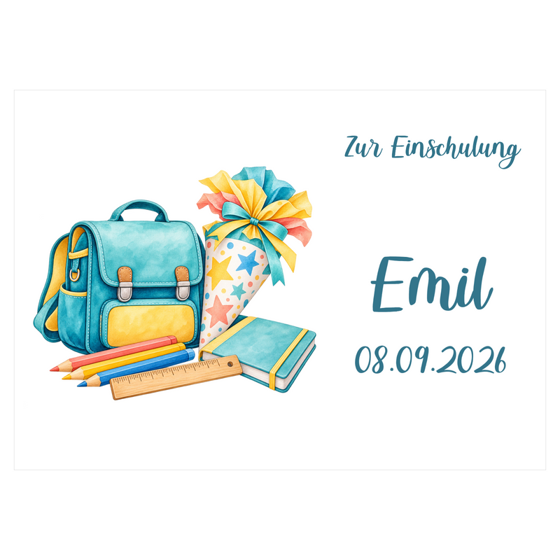 Tortenaufleger Einschulung Schulstart 1 mit Name und Datum – Eckig (28 x 20cm)