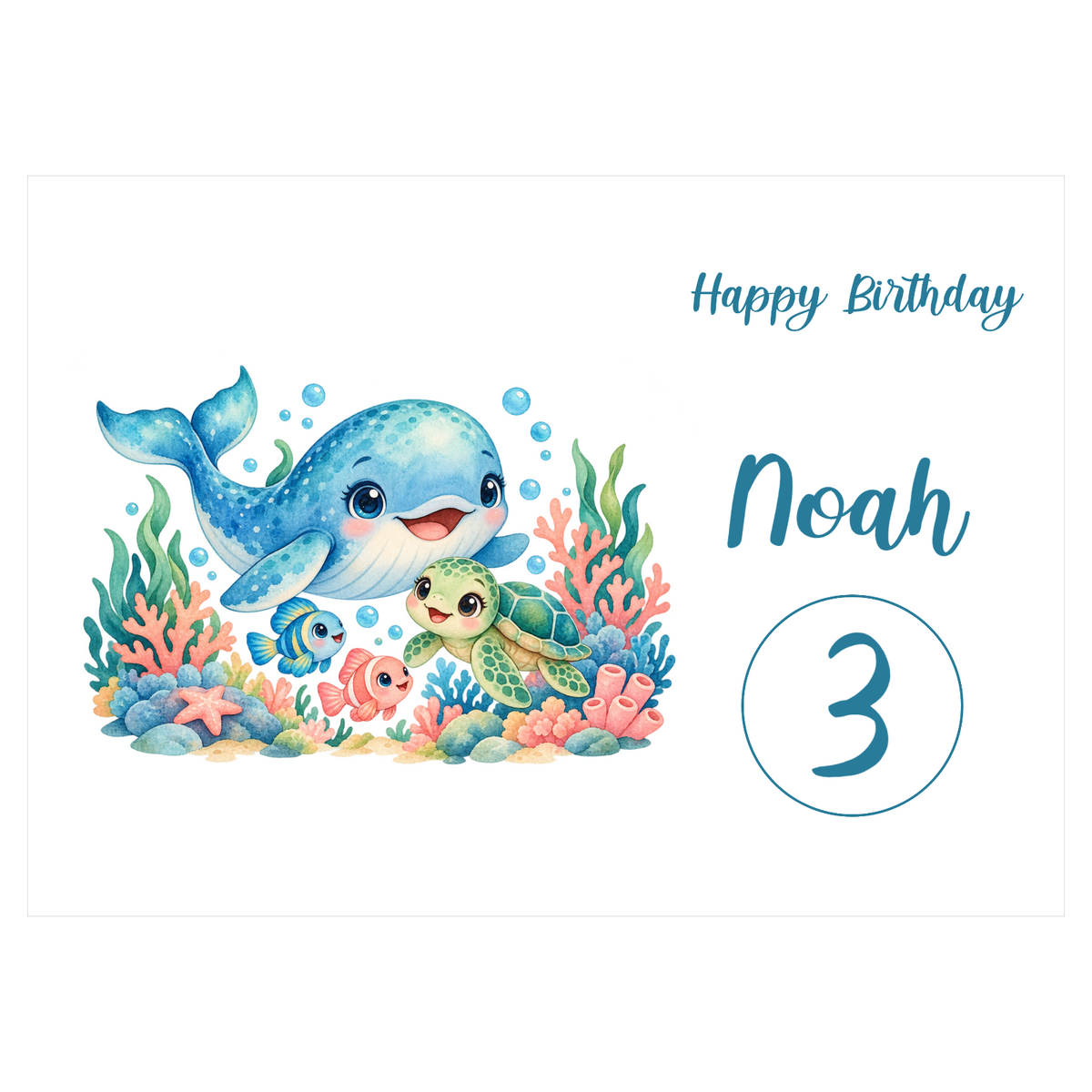 Tortenaufleger Geburtstag Unterwasser 1 mit Name und Alter – Eckig (28 x 20cm)