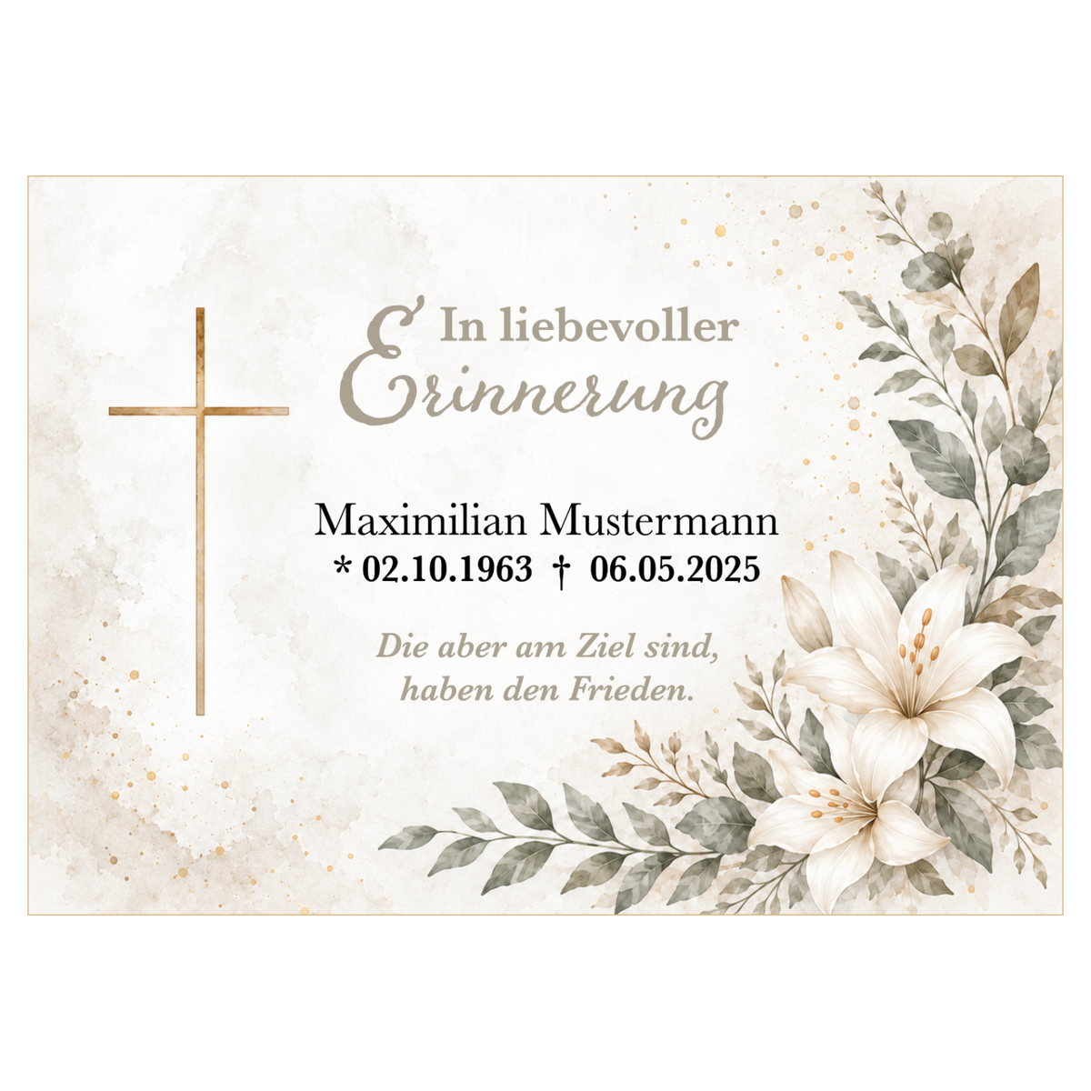 Tortenaufleger Beerdigung & Trauerfeier Blüten 02 – personalisiert mit Name & Datum Fondantpapier – versch. Formen