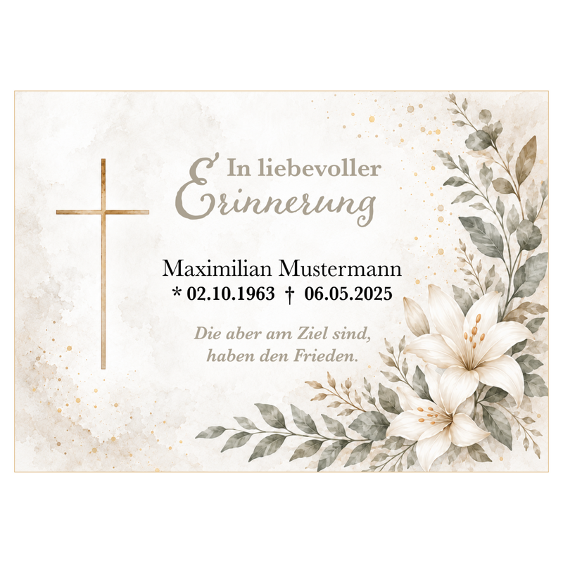 Tortenaufleger Beerdigung & Trauerfeier Blüten 02 – personalisiert mit Name & Datum Fondantpapier – versch. Formen
