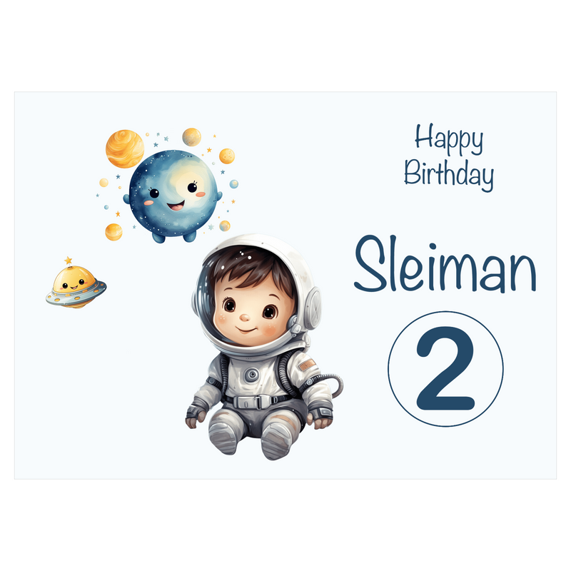 Tortenaufleger Geburtstag Astronaut 2 mit Name und Alter – rund oder eckig