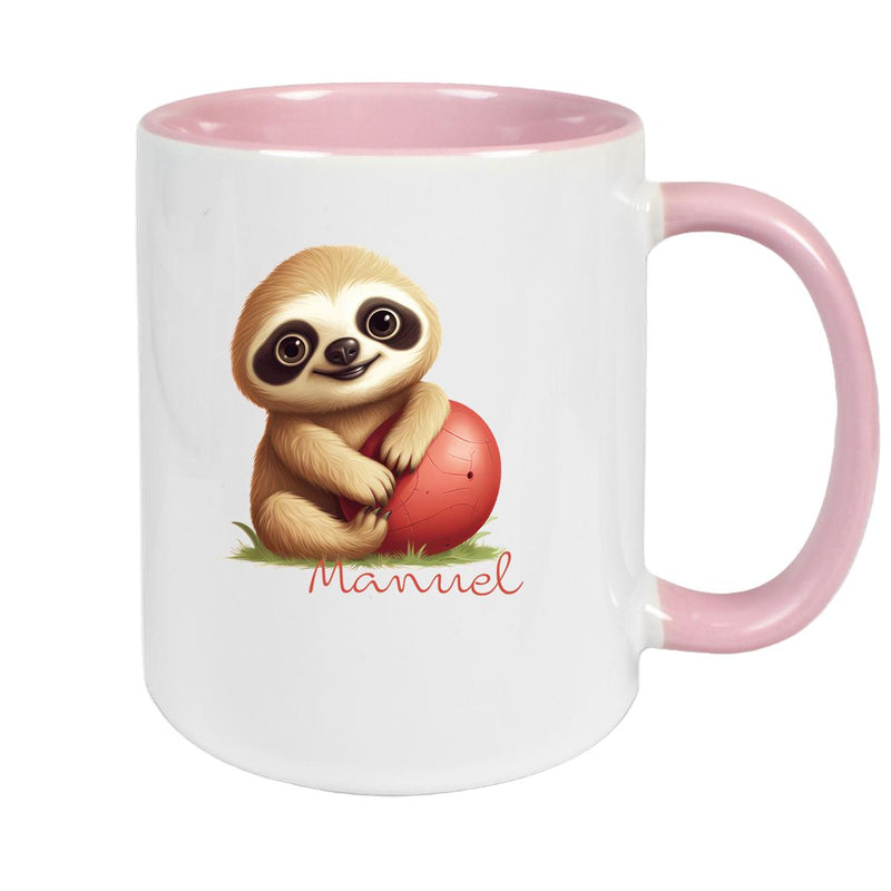 Tasse Wunschname Faultier-Ball Keramik Kinderbecher Personalisiert versch. Farben