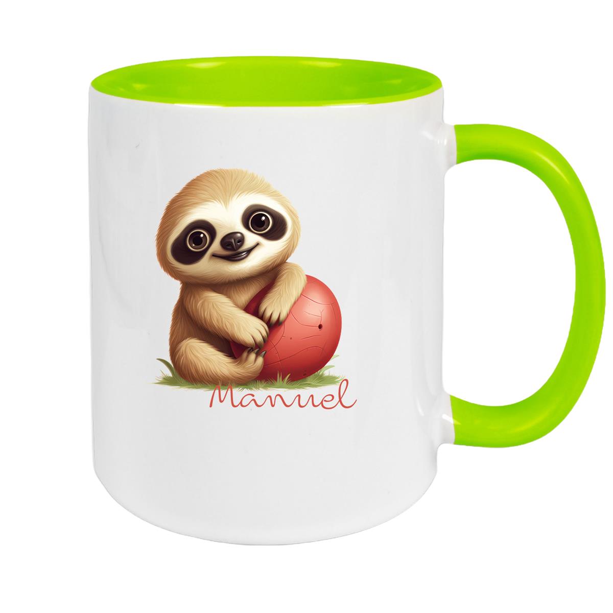 Tasse Wunschname Faultier-Ball Keramik Kinderbecher Personalisiert versch. Farben
