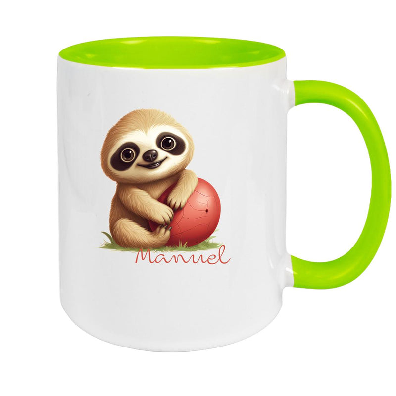 Tasse Wunschname Faultier-Ball Keramik Kinderbecher Personalisiert versch. Farben