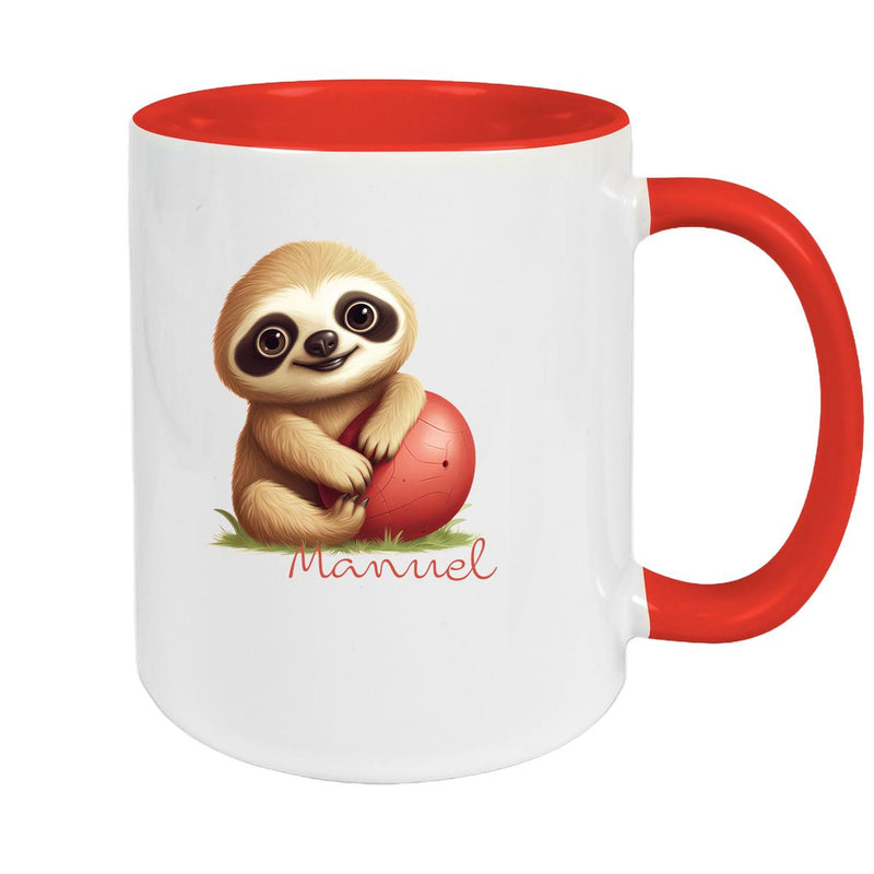 Tasse Wunschname Faultier-Ball Keramik Kinderbecher Personalisiert versch. Farben
