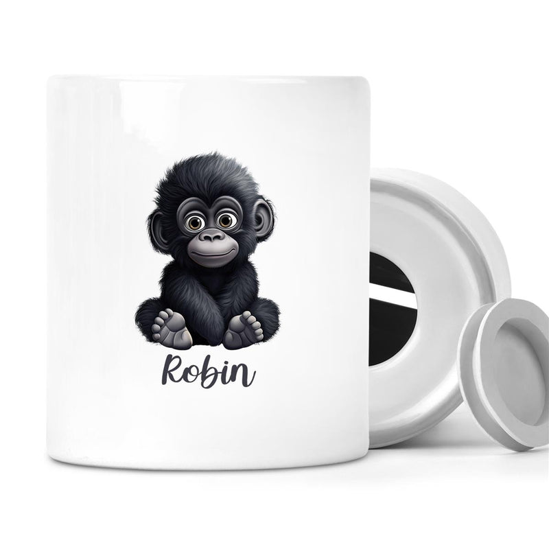 Spardose mit Wunschname Gorilla 1 personalisiert