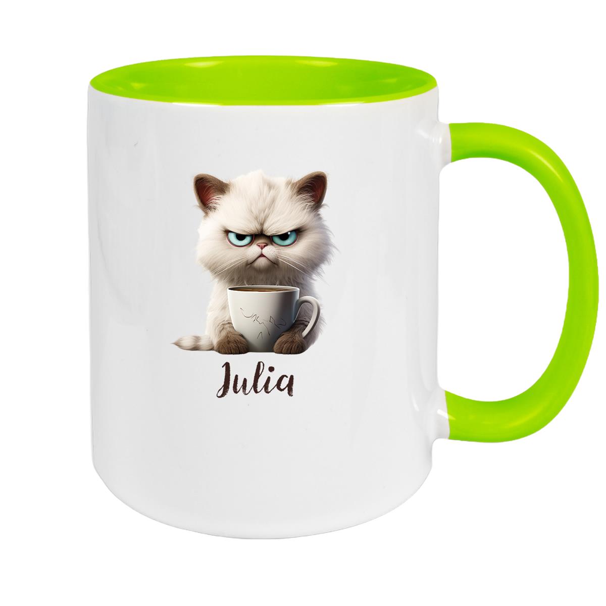 Tasse Katze Grumpy 2 Wunschname Keramik Kinderbecher personalisiert versch. Farben