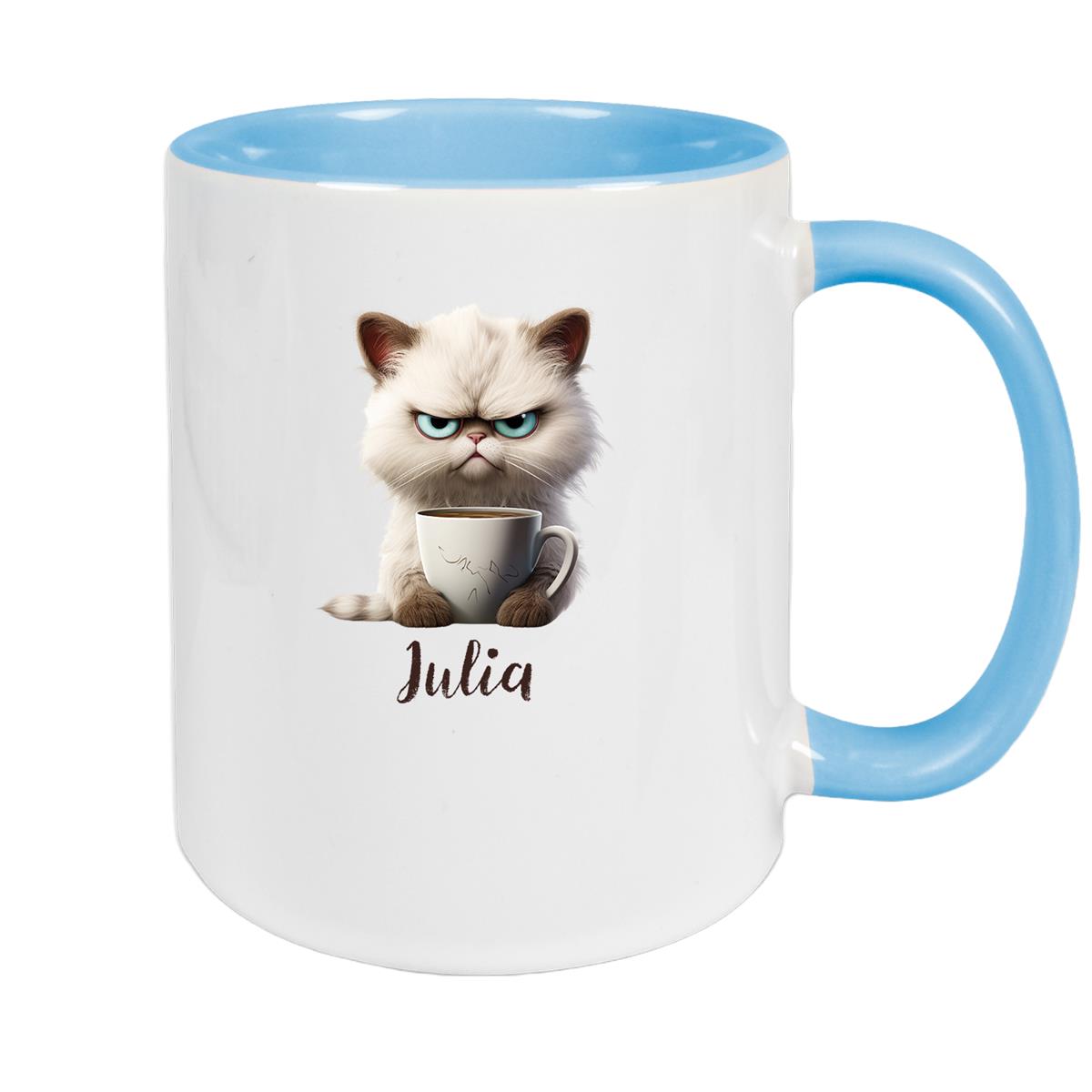 Tasse Katze Grumpy 2 Wunschname Keramik Kinderbecher personalisiert versch. Farben
