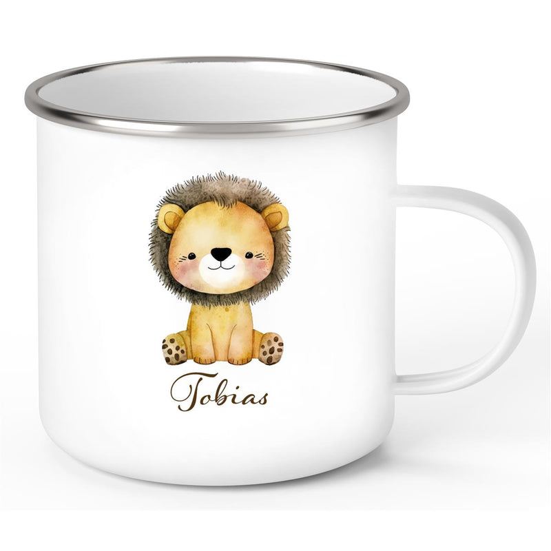 Tasse Wunschname Löwe 1 Emaille Kinderbecher