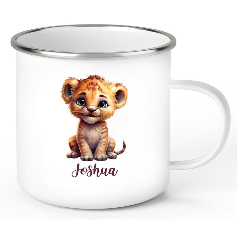 Tasse Wunschname Löwe 2 Emaille Kinderbecher