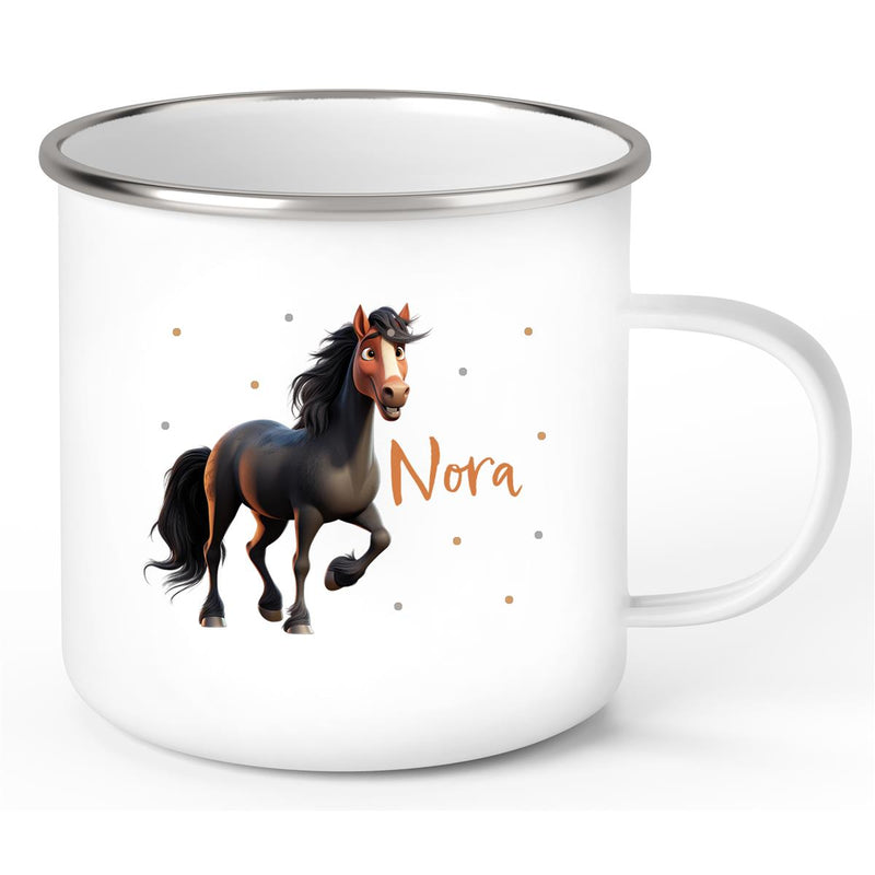 Tasse Pferd 2 Wunschname Emaille Kinderbecher personalisiert