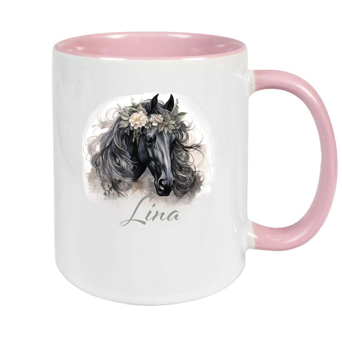 Tasse Pferd 3 Wunschnam Keramik Kinderbecher personalisiert versch. Farben