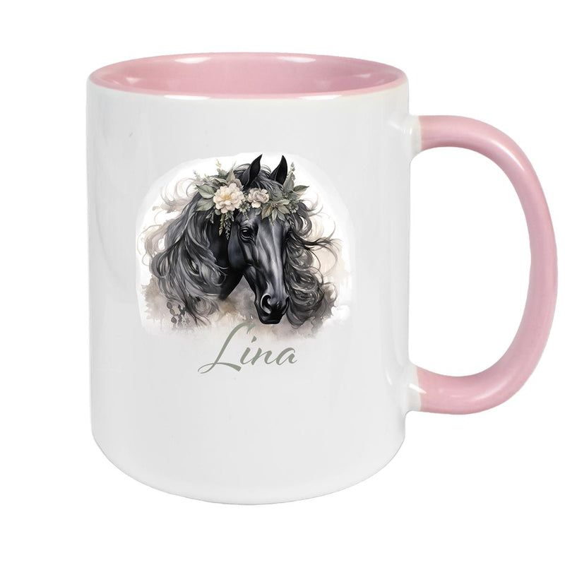 Tasse Pferd 3 Wunschnam Keramik Kinderbecher personalisiert versch. Farben