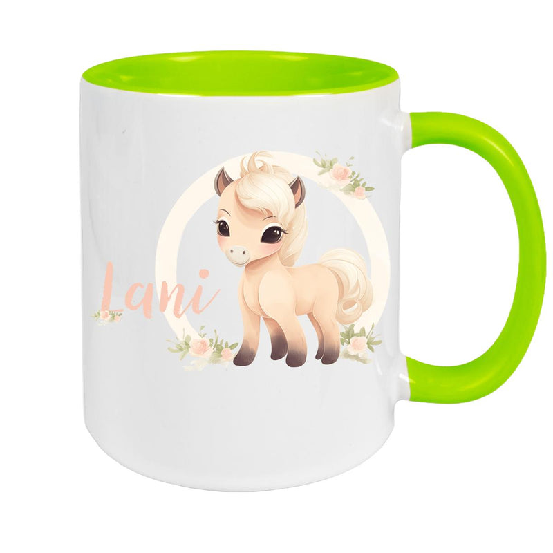 Tasse Pferd 4 Wunschname Keramik Kinderbecher personalisiert versch. Farben