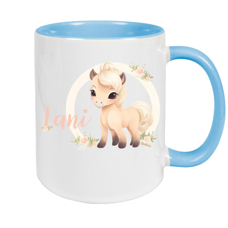 Tasse Pferd 4 Wunschname Keramik Kinderbecher personalisiert versch. Farben