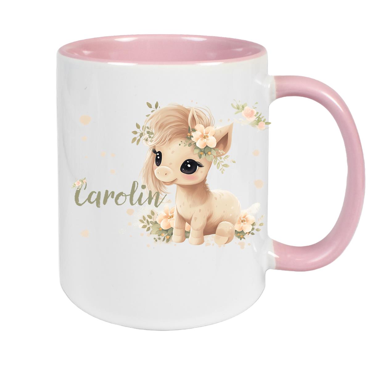 Tasse Pferd 5 Wunschname Keramik Kinderbecher personalisiert versch. Farben