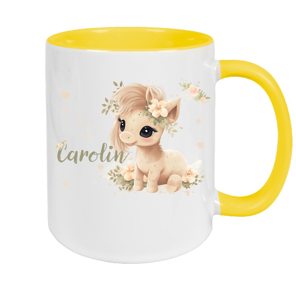 Tasse Pferd 5 Wunschname Keramik Kinderbecher personalisiert versch. Farben