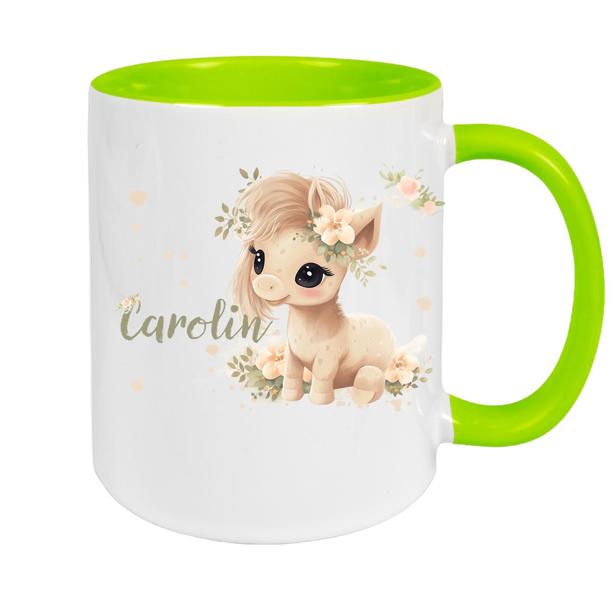 Tasse Pferd 5 Wunschname Keramik Kinderbecher personalisiert versch. Farben